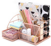 EXERZ Desk Organiser with 7 Compartments -Mesh Desk Tidy Caddy - Rose Gold