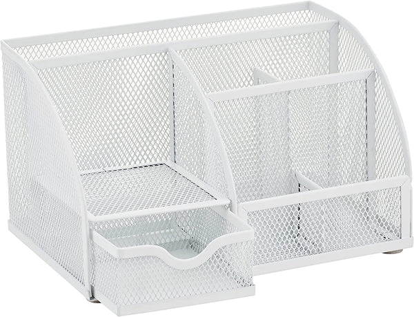 EXERZ Desk Organiser with 7 Compartments -Mesh Desk Tidy Caddy - White