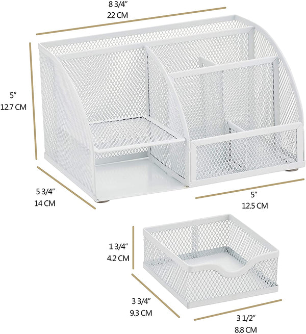 EXERZ Desk Organiser with 7 Compartments -Mesh Desk Tidy Caddy - White