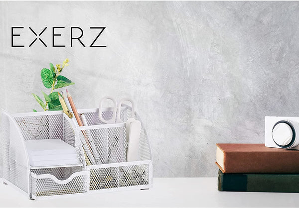EXERZ Desk Organiser with 7 Compartments -Mesh Desk Tidy Caddy - White