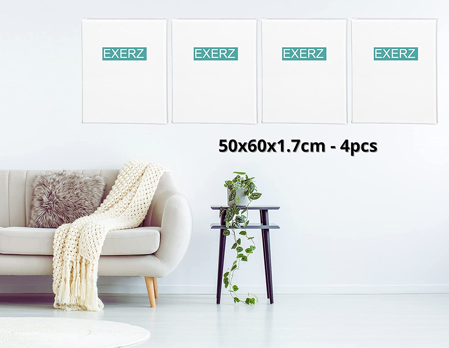 Exerz 50x60cm Stretched Canvas 4pk - 1.7cm/ 280GSM 100% Cotton