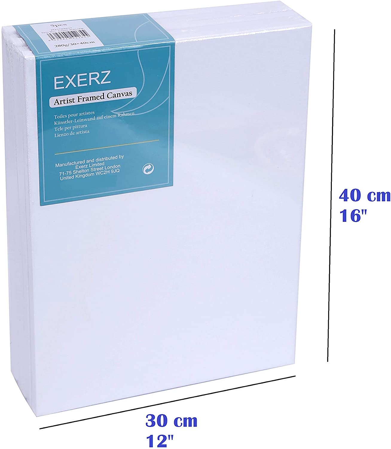 Exerz 30x40cm Stretched Canvas 5pk - 1.7cm/ 280GSM 100% Cotton