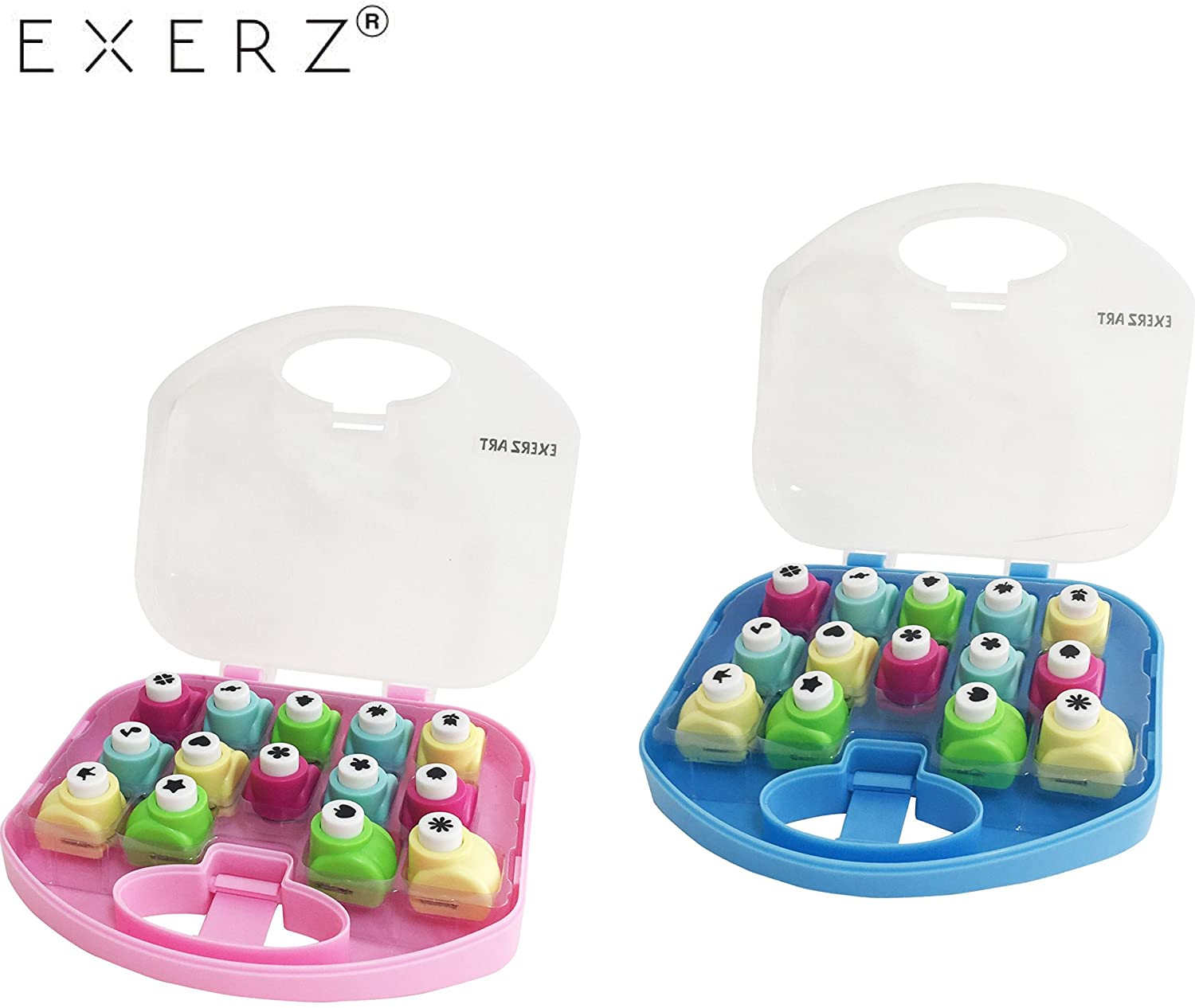 EXERZ Paper Punch Set 14pcs Art & Craft in a Storage Box - Pink