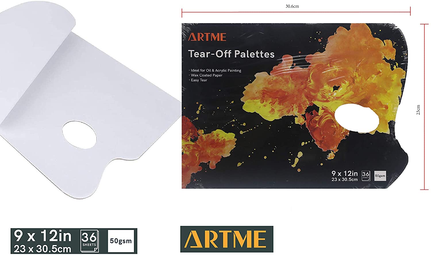 Artme Tear-off Paper Palettes 22.9x30.5cm, 50g, 36 sheets - Disposable Palettes - 2pk