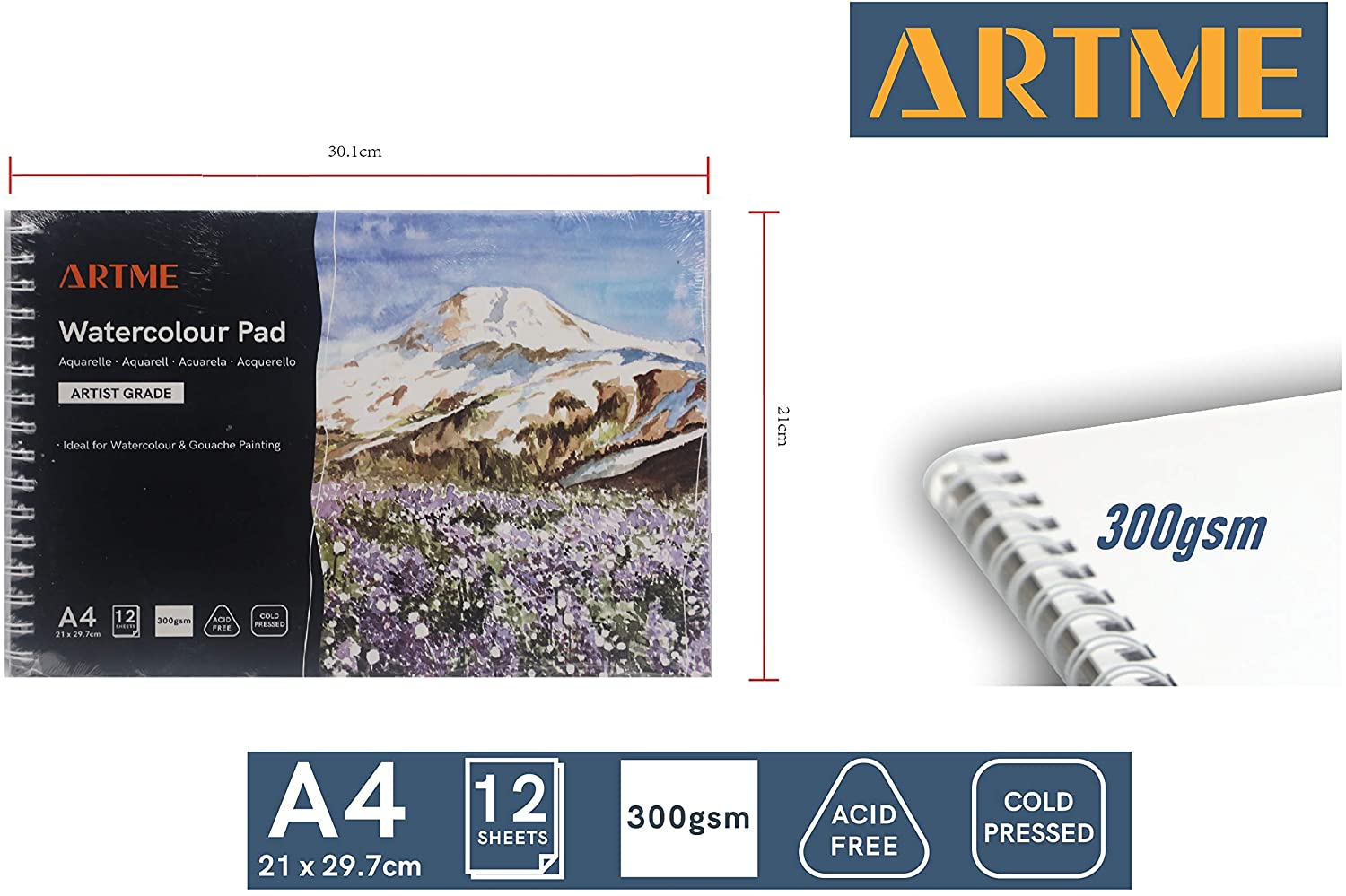 Artme A4 Watercolour Pad 12sheets 300g - 1pk