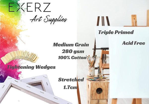 Exerz 20x20cm Stretched Canvas 5pk - 1.7cm/ 280GSM 100% Cotton