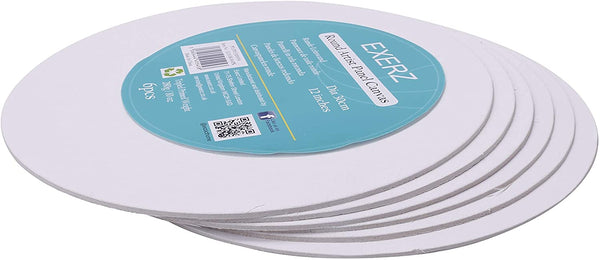 Exerz 30cm Round Canvas Panels 6pcs- 3mm 280gsm 100% Cotton Diameter 30cm Canvas Board