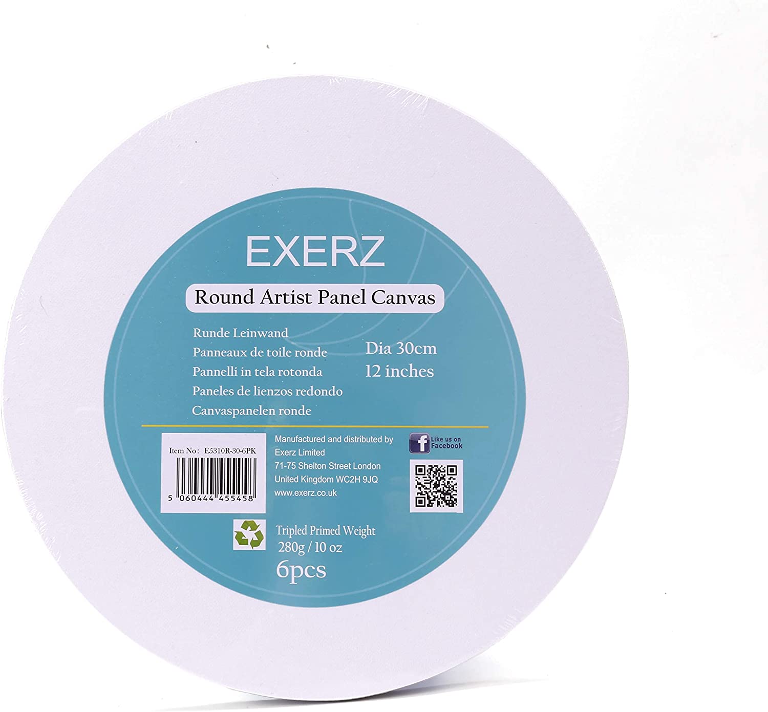 Exerz 30cm Round Canvas Panels 6pcs- 3mm 280gsm 100% Cotton Diameter 30cm Canvas Board