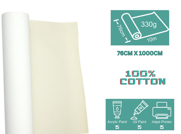 EXERZ Cotton Canvas Roll 76cm X 10M, 330gsm - Acrylic Painting, Oil Painting, Inkjet Printing (Cotton)