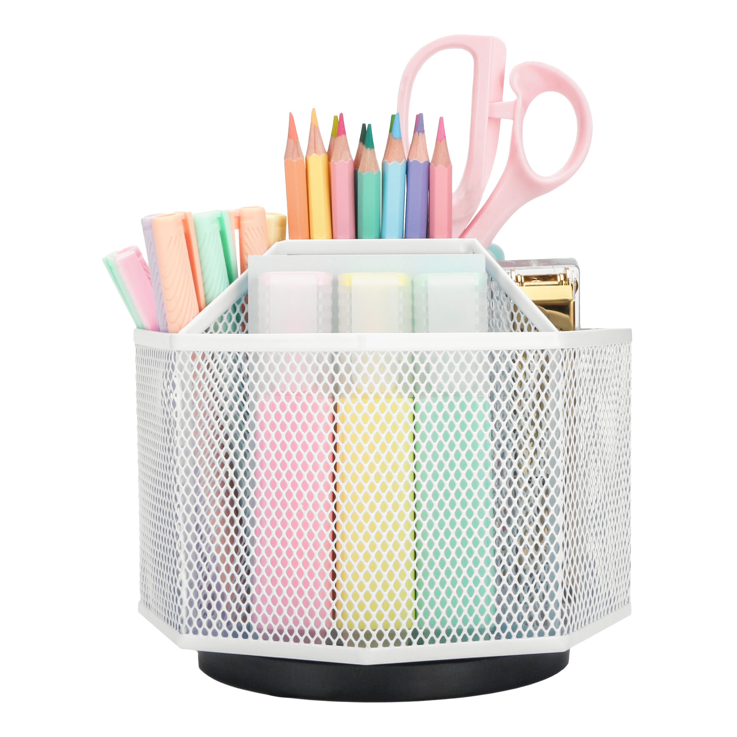 EXERZ Desk Organiser/Mesh Desk Tidy Caddy/Pencil Holder/Multifunctional 360 Rotating -White
