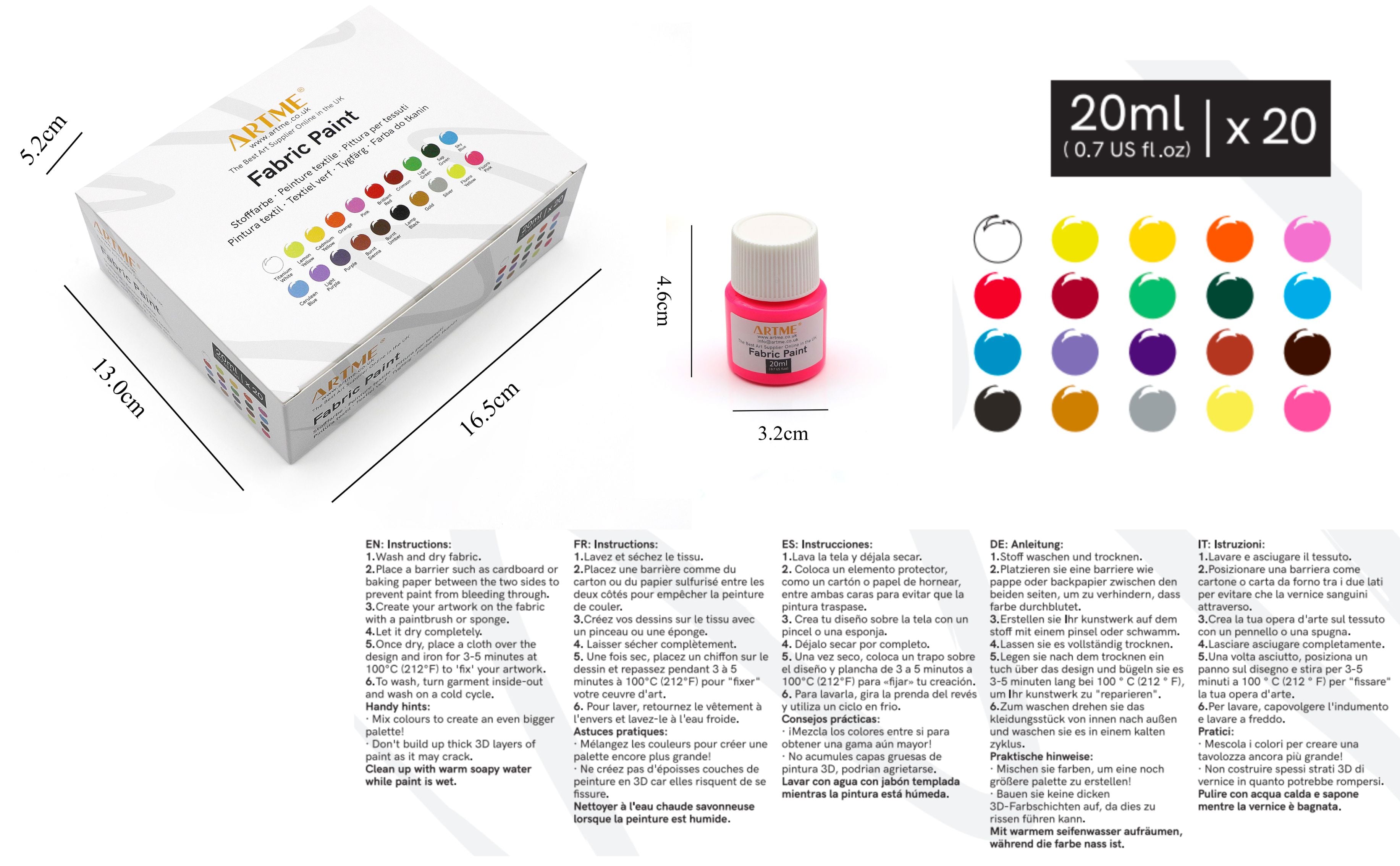 Artme Fabric Paint Set 20 Colours 20ml x 20