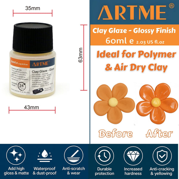 ARTME Clay Glaze Gloss 60ml, Shiny for Polymer Clay, Air-Dry Clay & Pottery,
