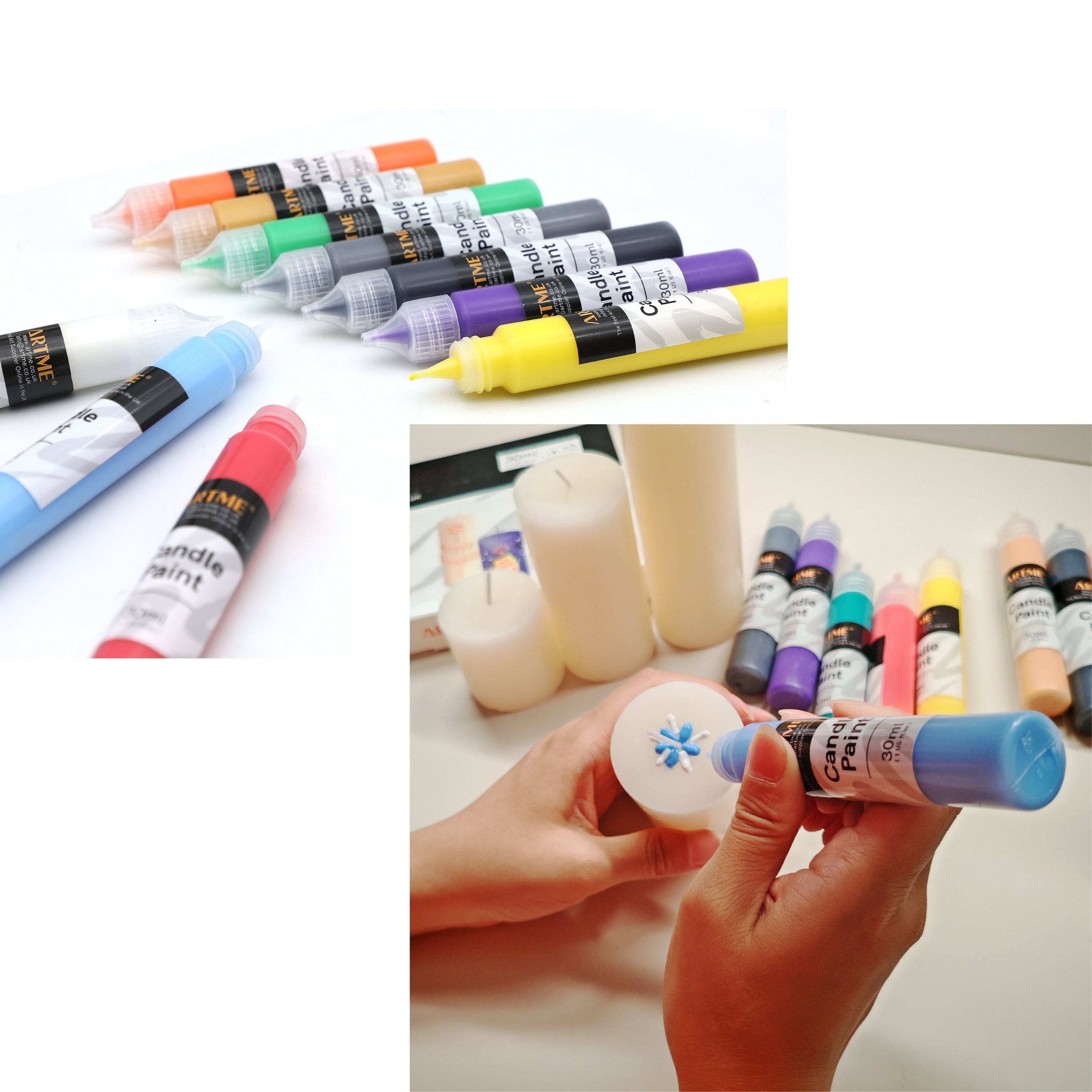 ARTME Candle Paint Set – 10 Colours, 30ml – Safe to Burn with Candles