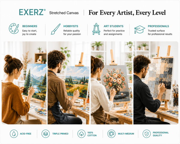 Exerz 60x80cm Stretched Canvas 4pk - 1.7cm/ 280GSM 100% Cotton