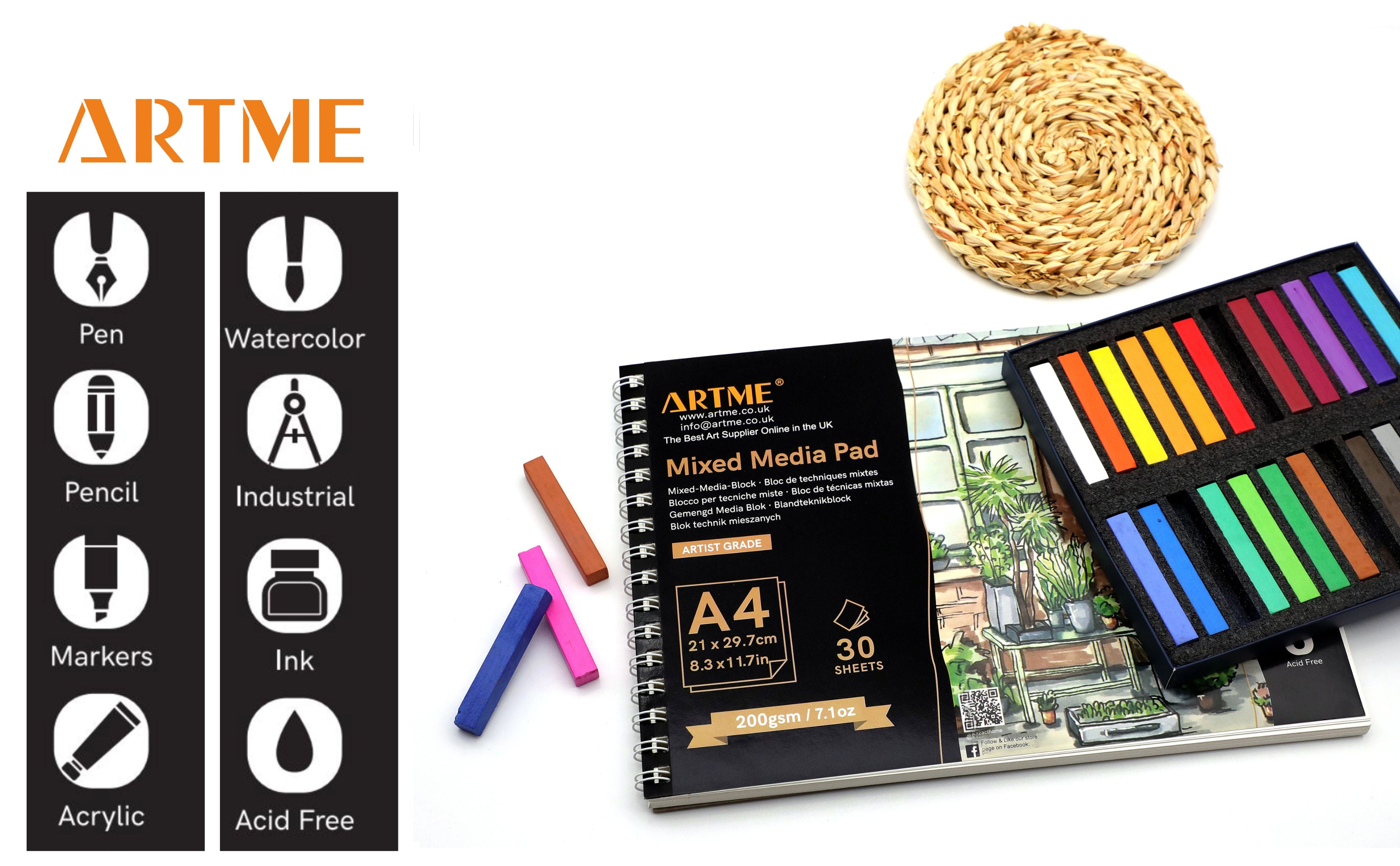 ARTME A4 Mixed Media Pad 1pk, 30 Sheets 200gsm, Spiral Bound