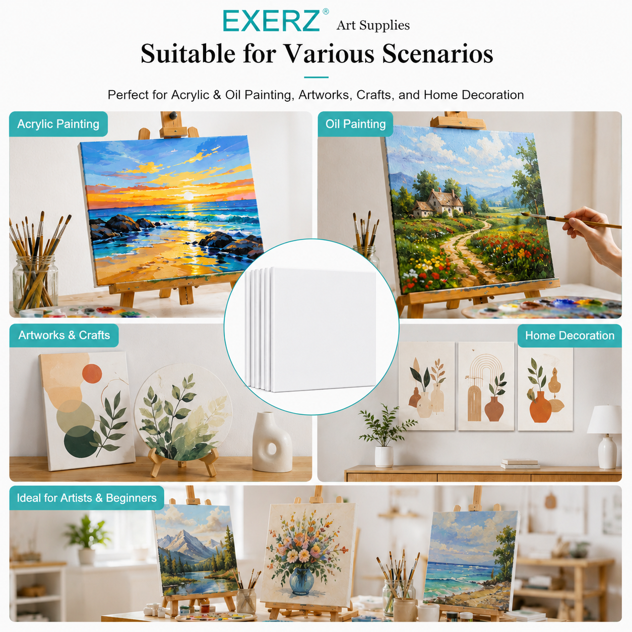 Exerz 60x100cm Stretched Canvas 4pk - 1.7cm/ 280GSM 100% Cotton