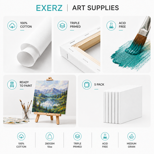 Exerz 60x100cm Stretched Canvas 4pk - 1.7cm/ 280GSM 100% Cotton