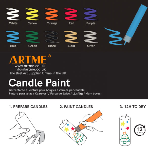 ARTME Candle Paint Set – 10 Colours, 30ml – Safe to Burn with Candles