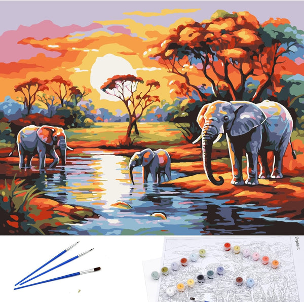 Paint by Number Canvas - Elephant 30x40cm Rolled Up Canvas