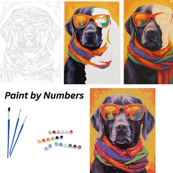 Paint by Number Canvas - Funny Dog 30x40cm Rolled Up Canvas