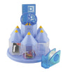 EXERZ Rotary Desk Organiser Pen Tidy Set with 5 Accessory Boxes -with Safety Scissors (NOT Sharp), Ruler, Tape Dispenser, Eraser, Clips - Blue