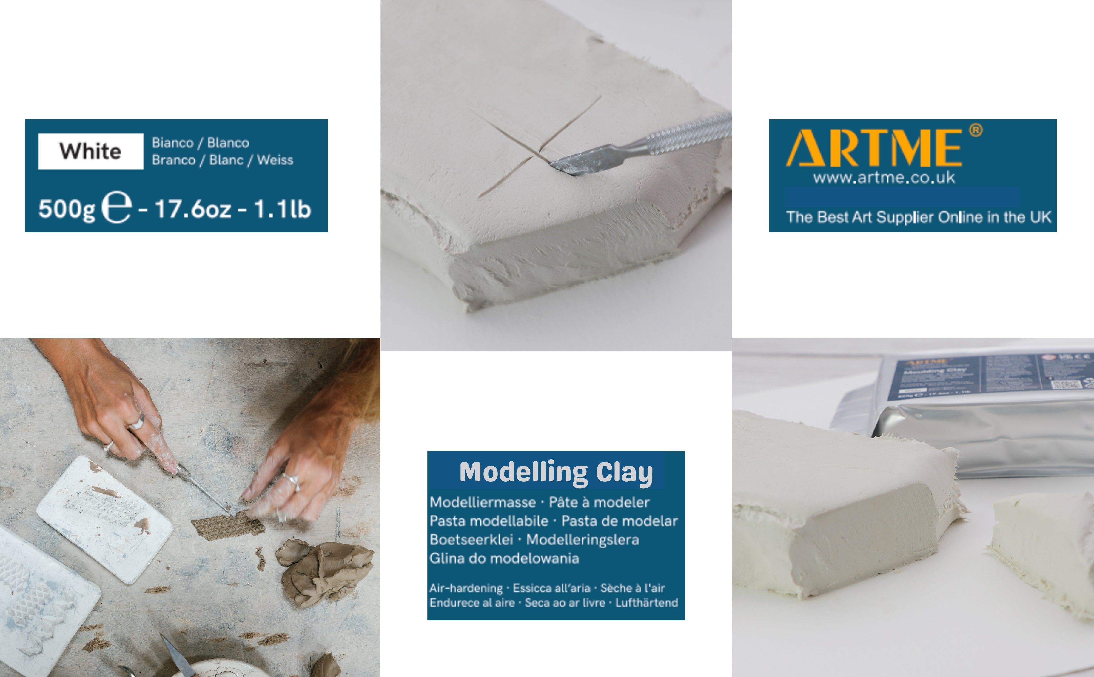ARTME Modelling Clay White 1500g (500g x 3pk) Air Hardening