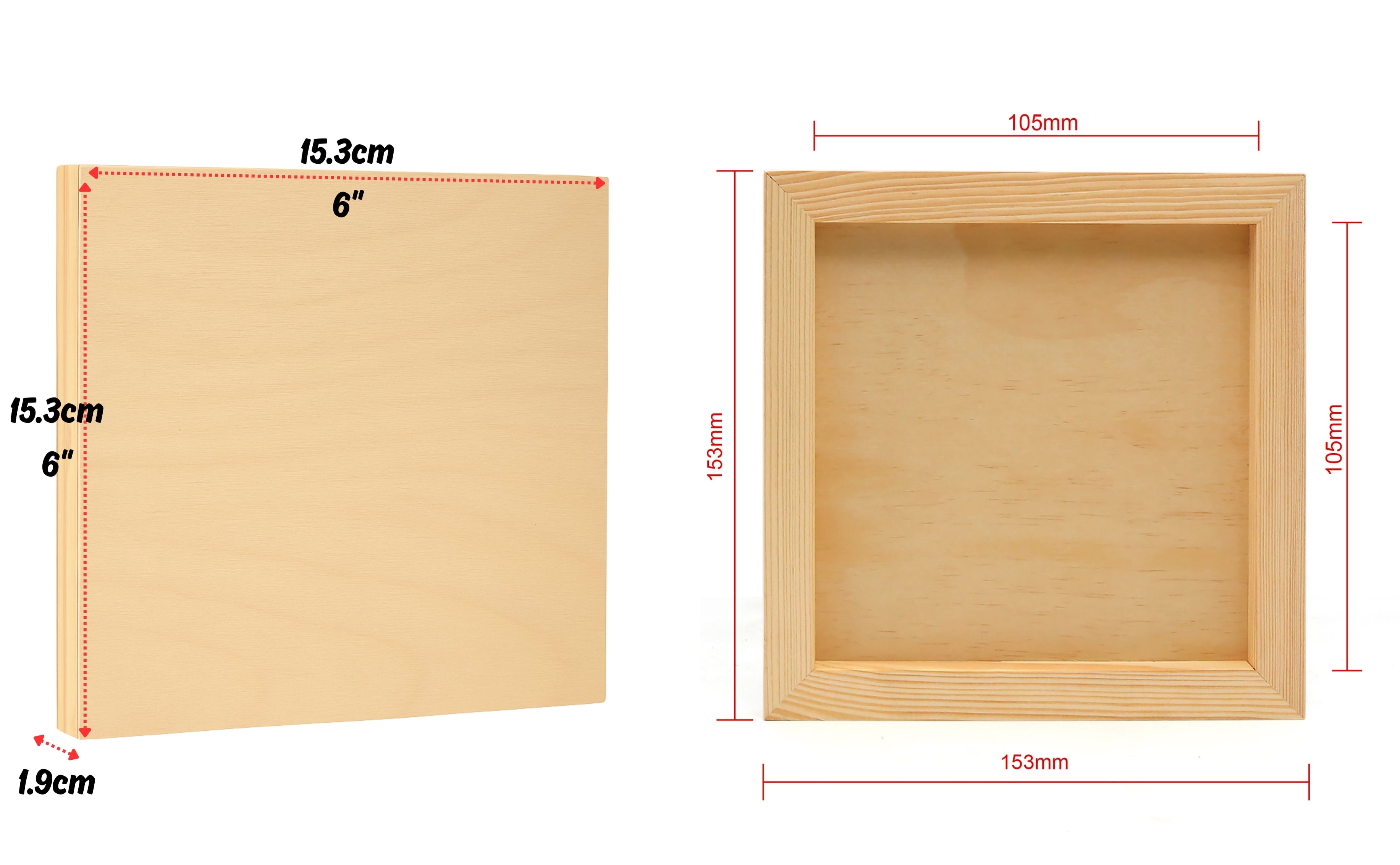 EXERZ Wooden Paint Boards 15.2x15.2cm – 6 Pack - Square Wooden Panels for Acrylic, Oil & Mixed Media Painting