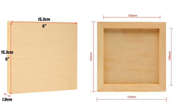 EXERZ Wooden Paint Boards 15.2x15.2cm – 6 Pack - Square Wooden Panels for Acrylic, Oil & Mixed Media Painting