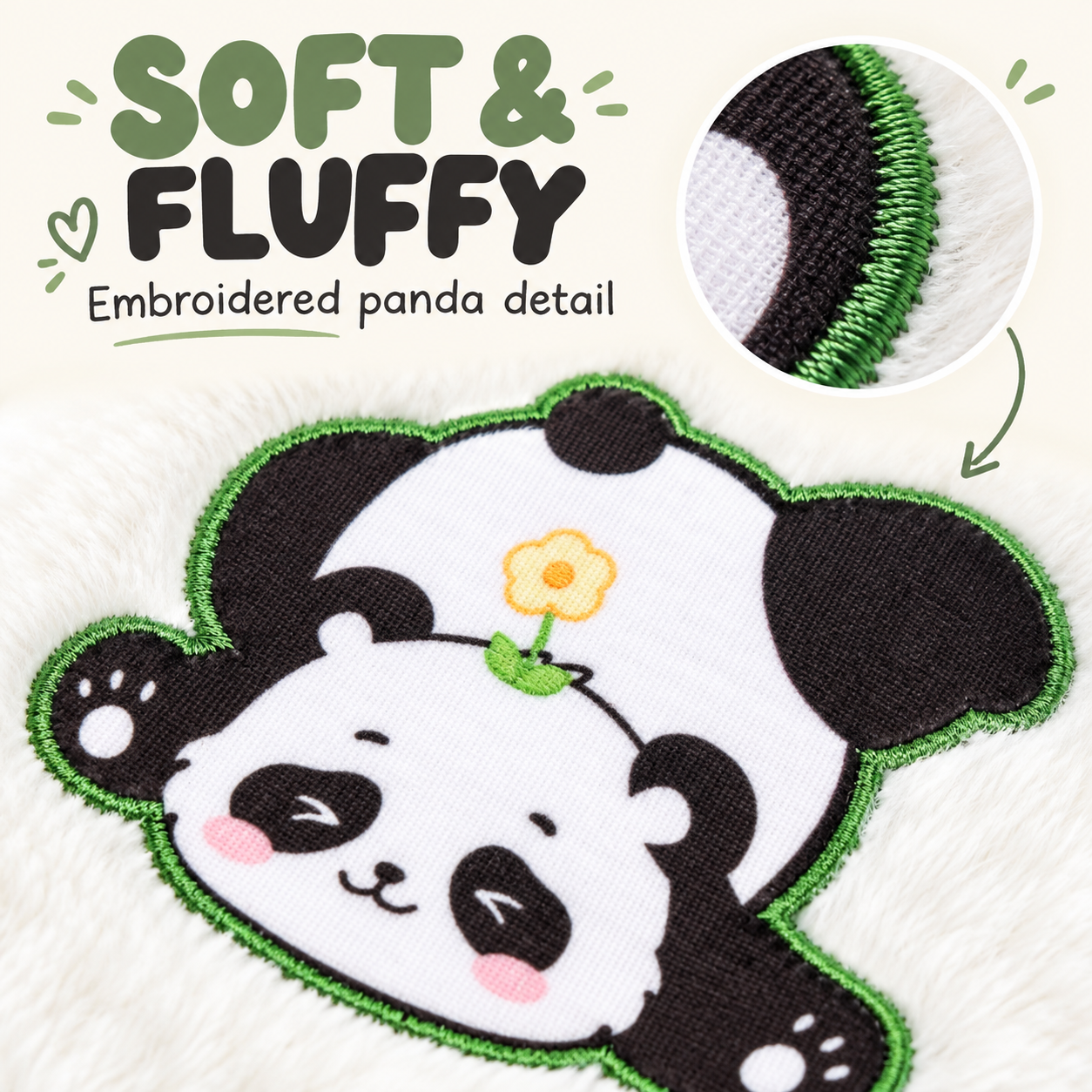 EXERZ A5 Fluffy Panda Notebook - Embroidered Cover, 160 Pages Lined Paper