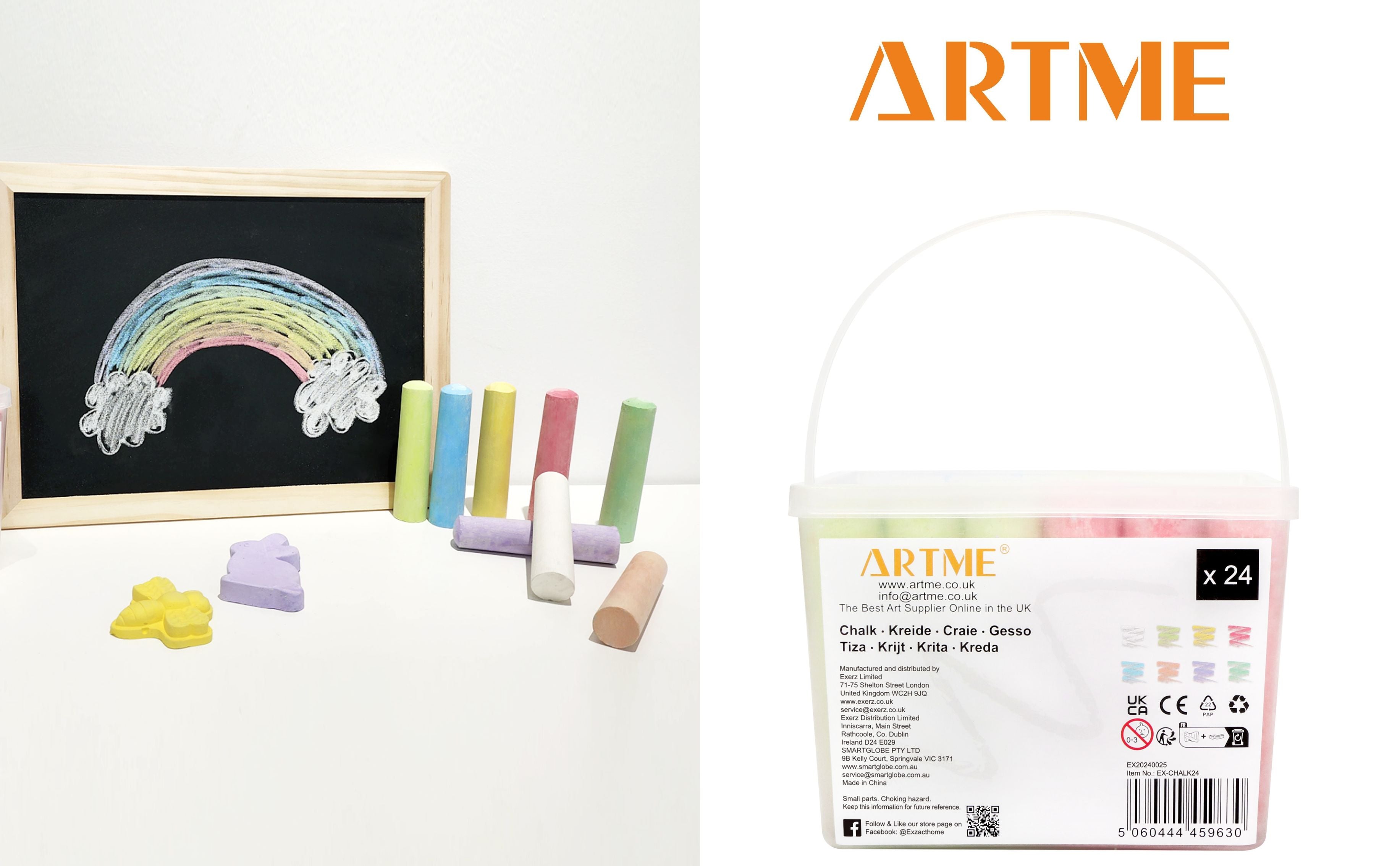 Artme Colour Chalks 24pcs in a storage box, pavement sidewalk chalks