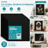 Exerz Black Canvas Panels 20x20cm 12pcs 3mm Canvas Board 280gsm 100% Cotton