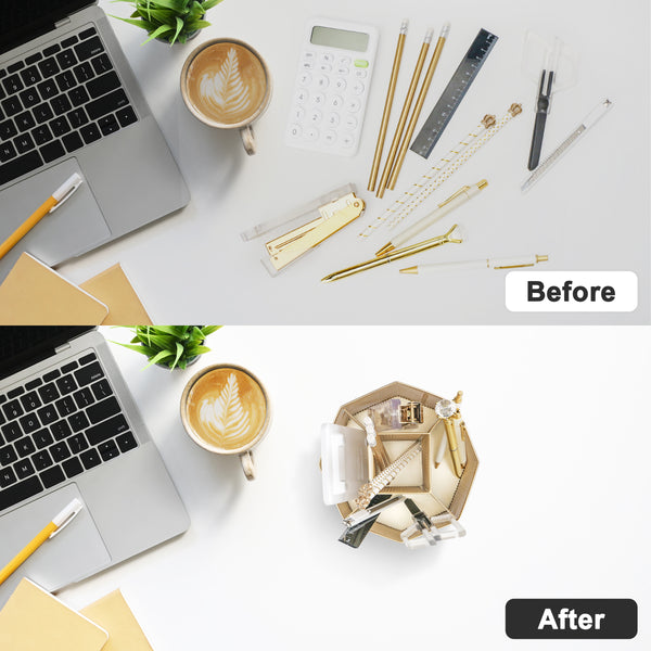 EXERZ Desk Organiser/Mesh Desk Tidy Caddy/Pencil Holder/Multifunctional 360 Rotating - Golden