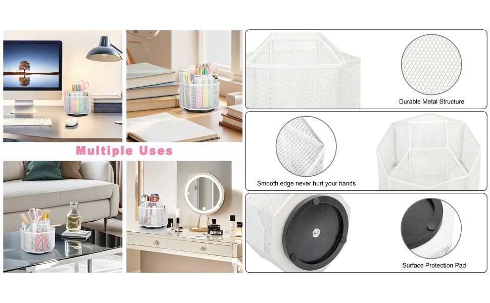 EXERZ Desk Organiser/Mesh Desk Tidy Caddy/Pencil Holder/Multifunctional 360 Rotating -White