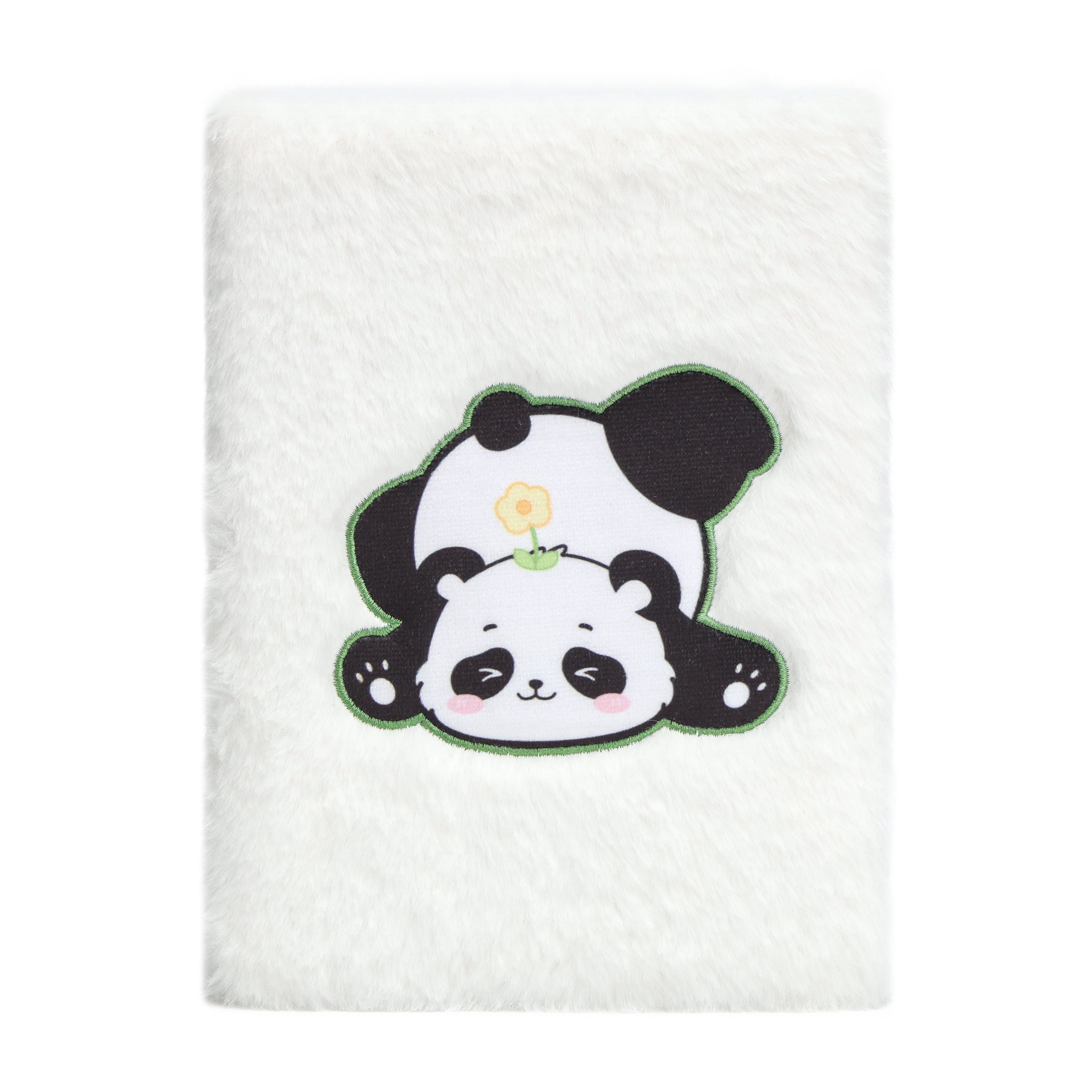 EXERZ A5 Fluffy Panda Notebook - Embroidered Cover, 160 Pages Lined Paper