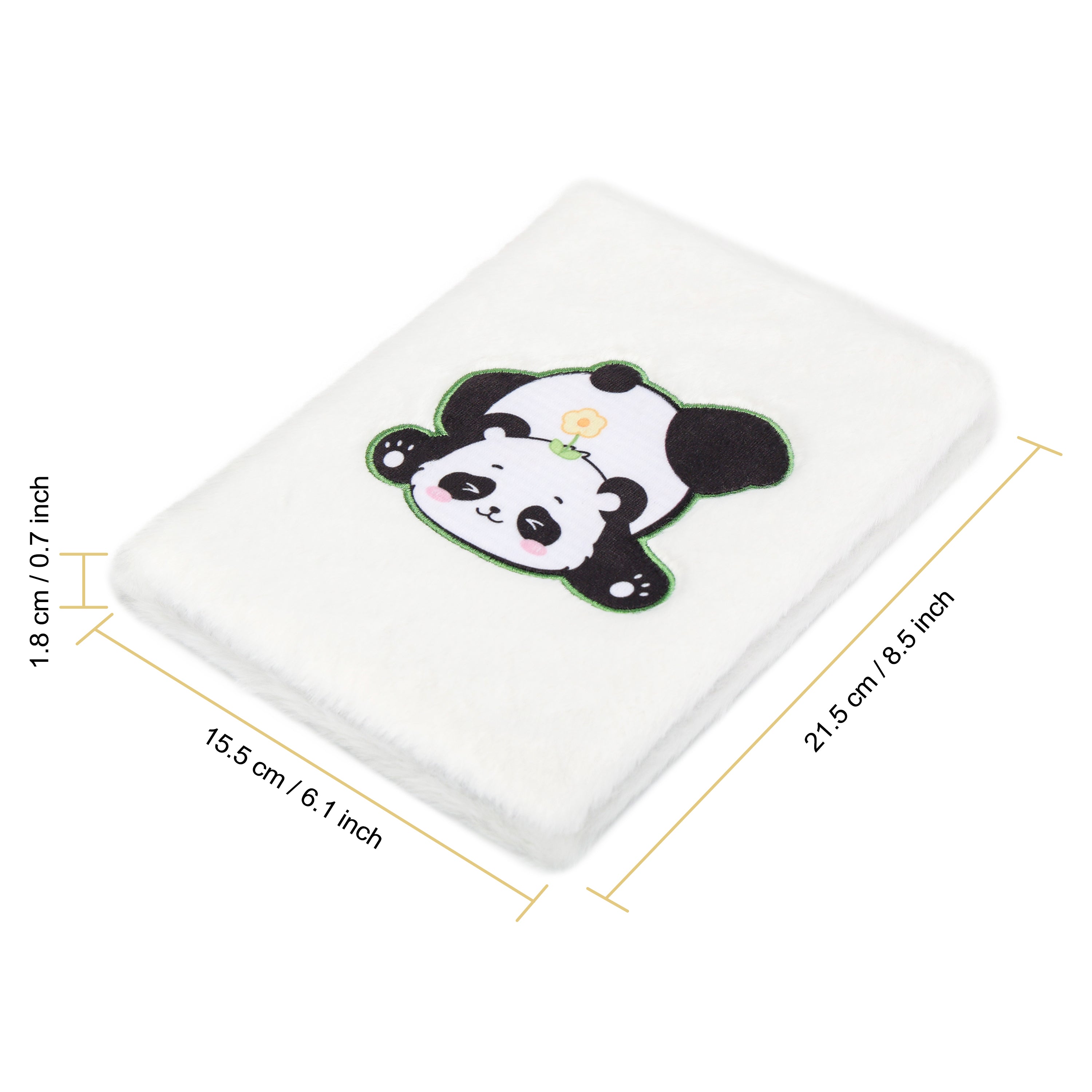 EXERZ A5 Fluffy Panda Notebook - Embroidered Cover, 160 Pages Lined Paper