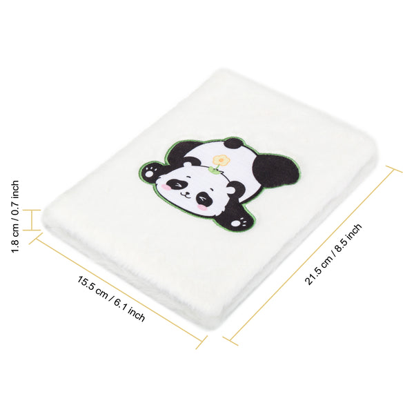 EXERZ A5 Fluffy Panda Notebook - Embroidered Cover, 160 Pages Lined Paper