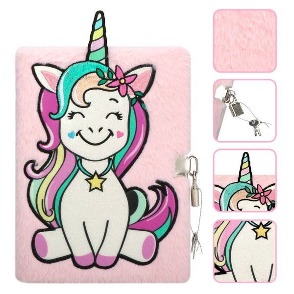 EXERZ A5 Fluffy Notebook with Padlock and Keys Unicorn