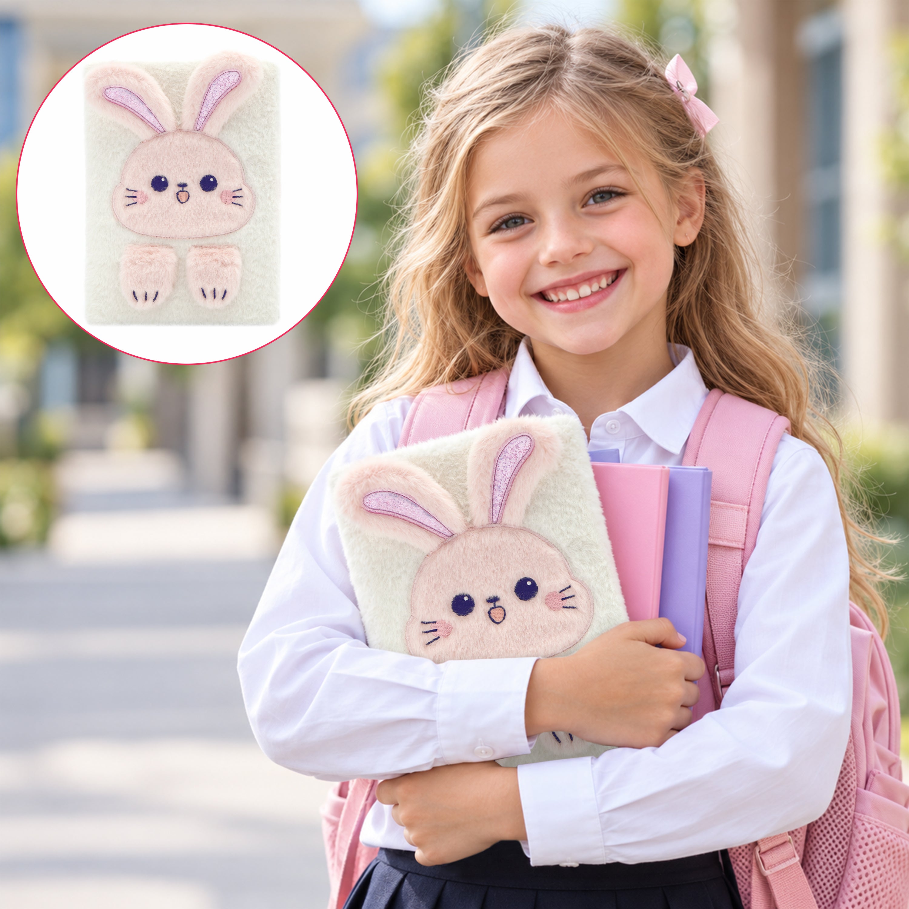 EXERZ A5 Fluffy Rabbit Notebook -Foldable Ears, 160 Pages Lined Paper