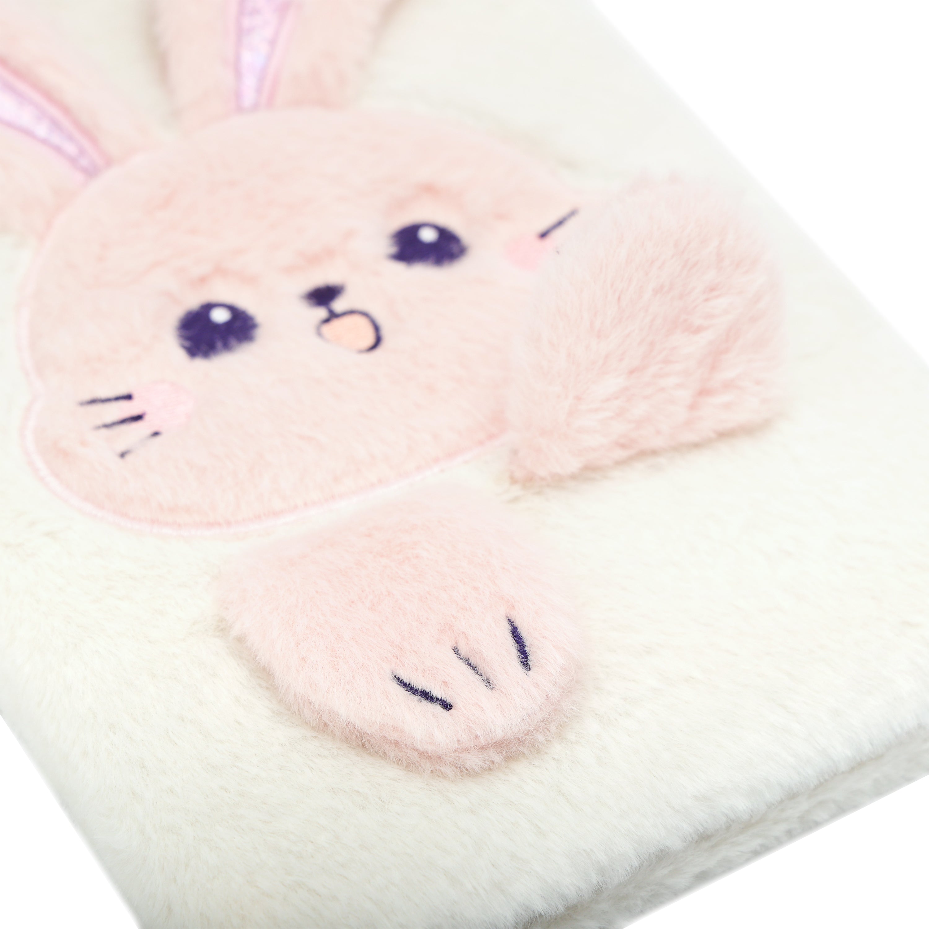 EXERZ A5 Fluffy Rabbit Notebook -Foldable Ears, 160 Pages Lined Paper