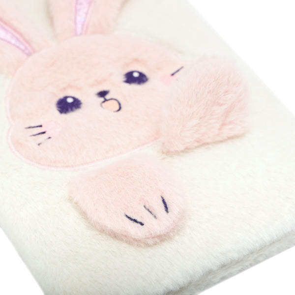 EXERZ A5 Fluffy Rabbit Notebook -Foldable Ears, 160 Pages Lined Paper