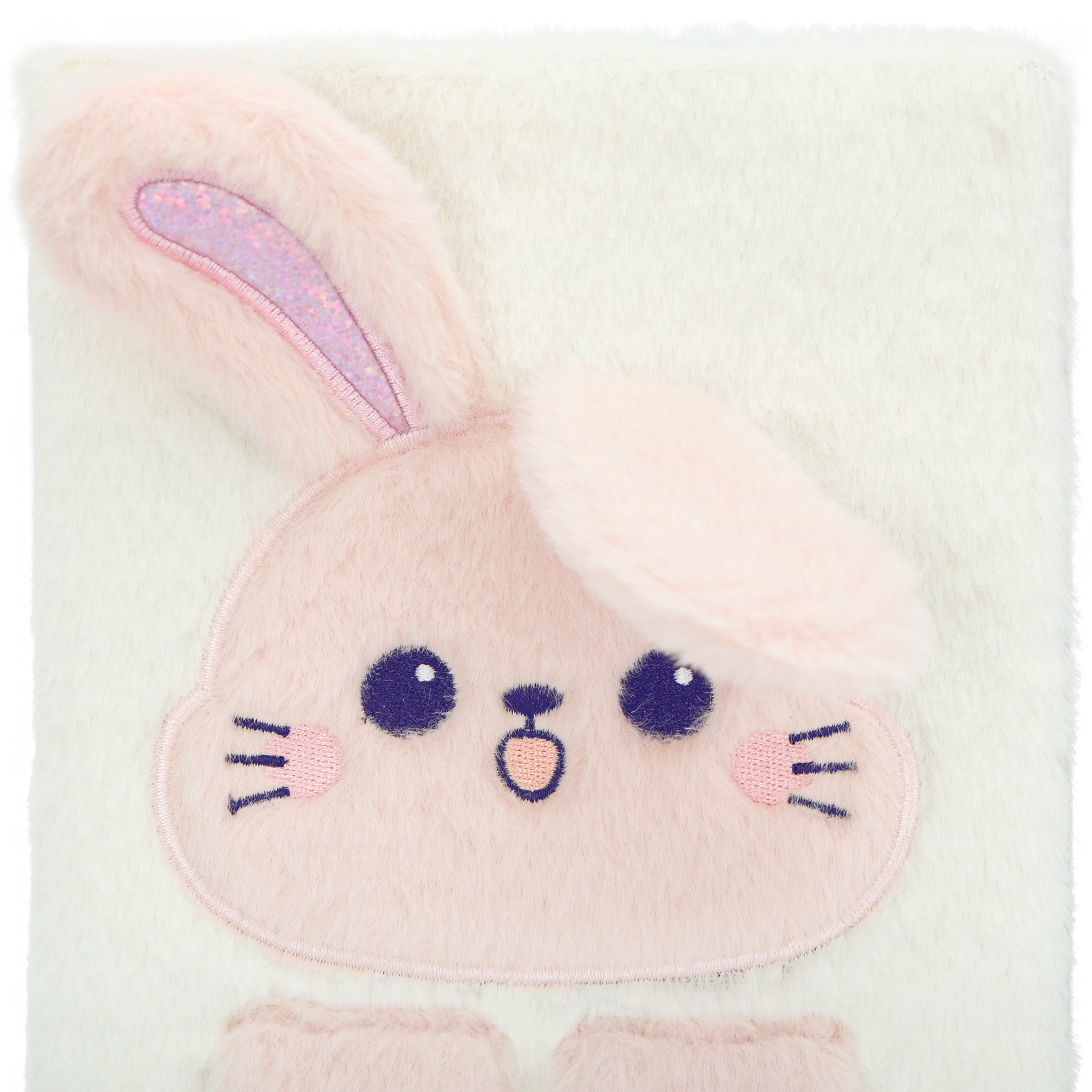 EXERZ A5 Fluffy Rabbit Notebook -Foldable Ears, 160 Pages Lined Paper