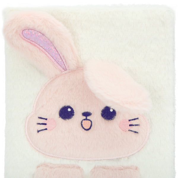 EXERZ A5 Fluffy Rabbit Notebook -Foldable Ears, 160 Pages Lined Paper