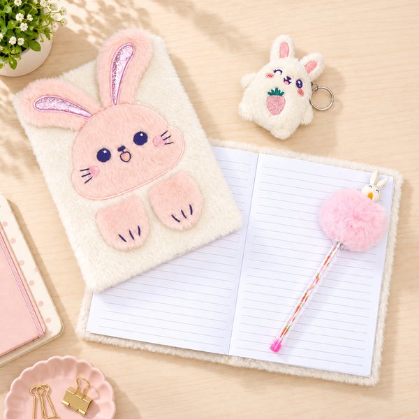 EXERZ A5 Fluffy Rabbit Notebook -Foldable Ears, 160 Pages Lined Paper