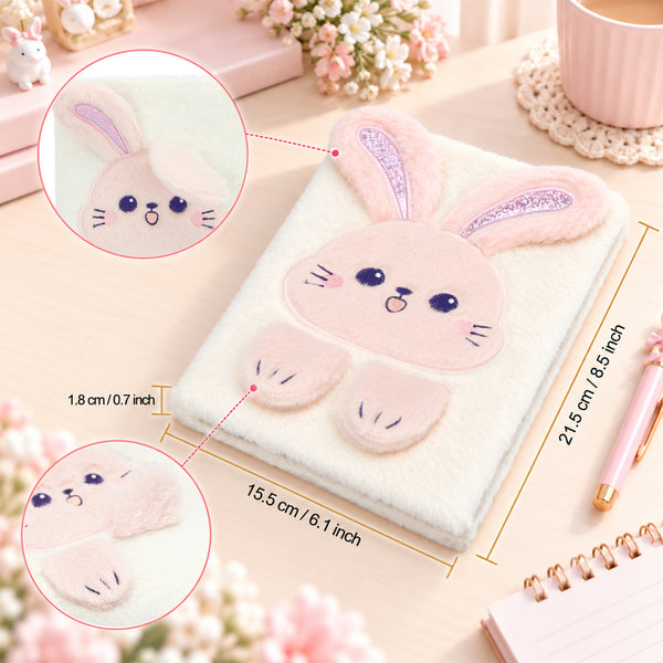 EXERZ A5 Fluffy Rabbit Notebook -Foldable Ears, 160 Pages Lined Paper