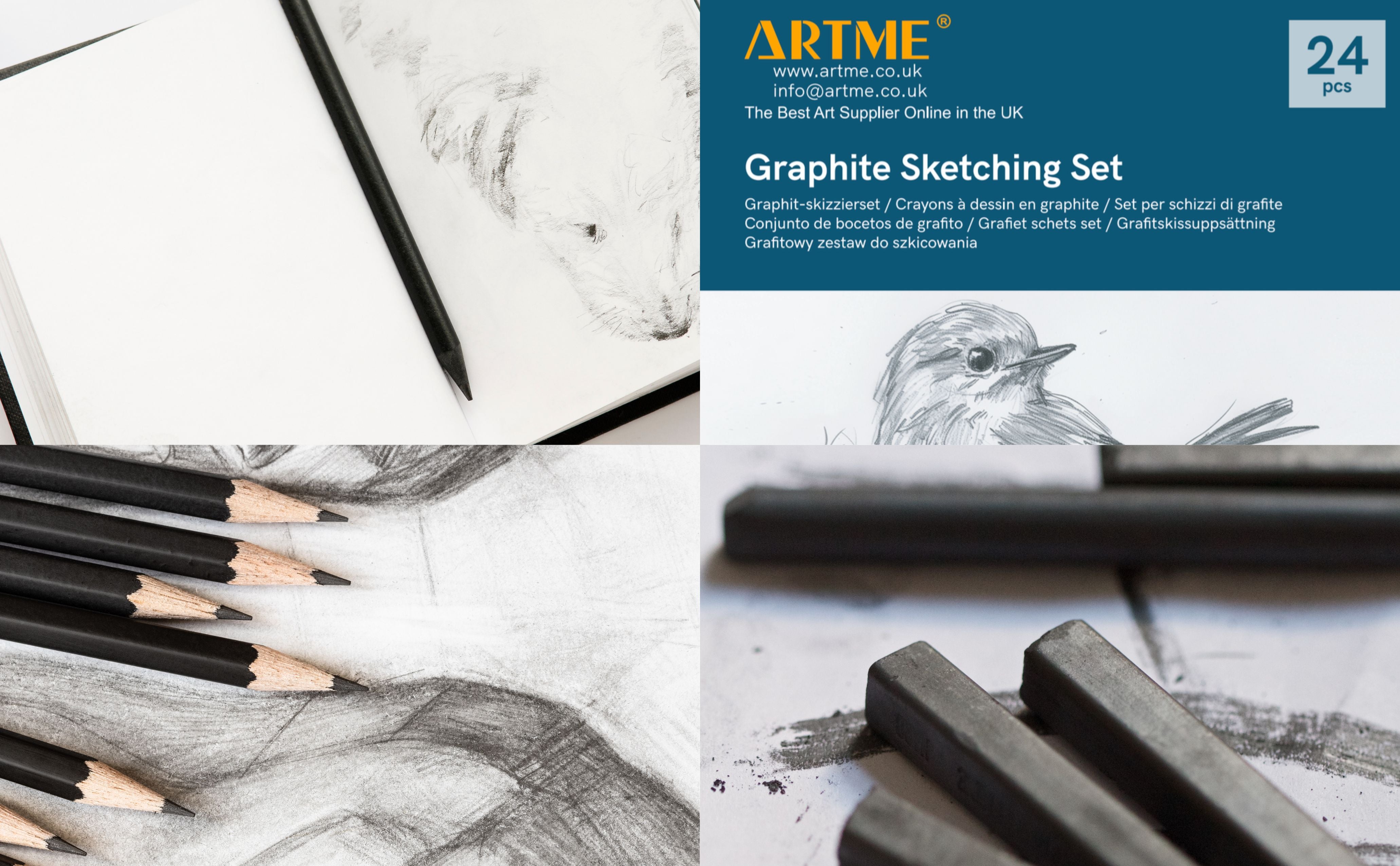 Artme Graphite Sketching Set 24pcs - Complete Drawing Kit