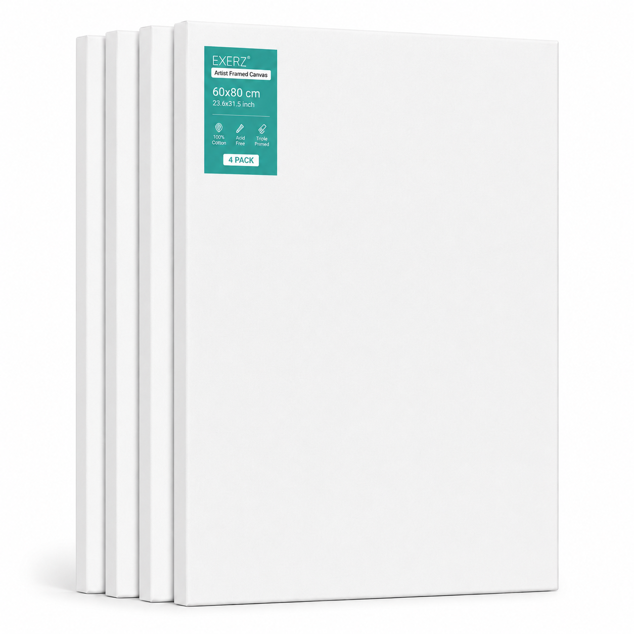 Exerz 60x80cm Stretched Canvas 4pk - 1.7cm/ 280GSM 100% Cotton