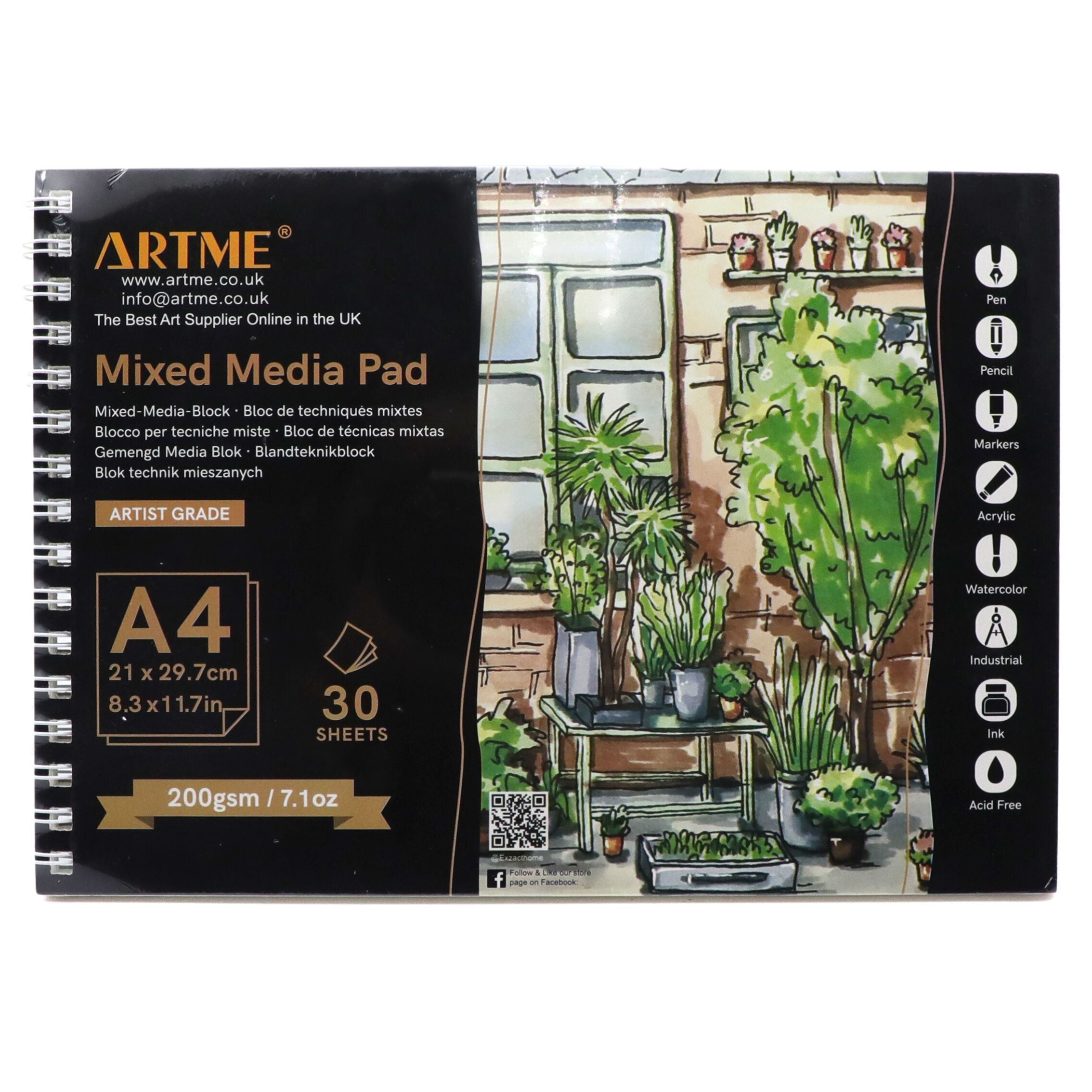 ARTME A4 Mixed Media Pad 1pk, 30 Sheets 200gsm, Spiral Bound