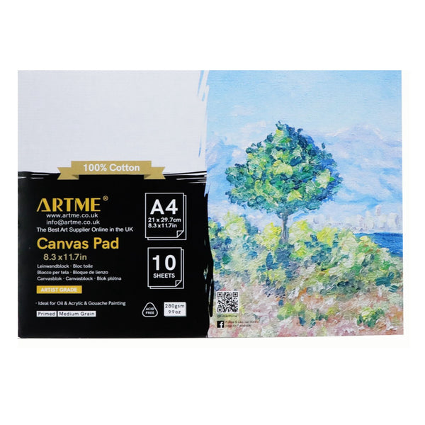 ARTME A4 Canvas Pad 1pk, 10 Sheets 280gsm, Triple Primed, Acid Free, 100% Cotton