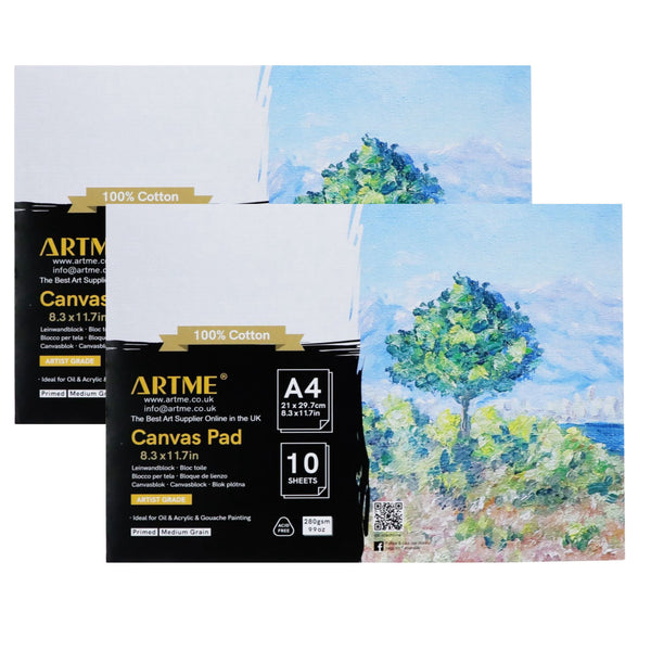 ARTME A4 Canvas Pad 2pk, 10 Sheets 280gsm, Triple Primed, Acid Free, 100% Cotton