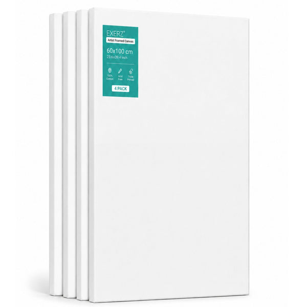 Exerz 60x100cm Stretched Canvas 4pk - 1.7cm/ 280GSM 100% Cotton